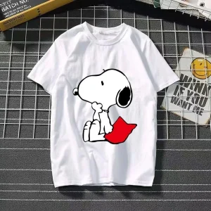 2025 New Snoopy Printing Cotton T-shirt Animation Cartoon Men and Women with The Same Loose Pure Cotton Cute Pure Cotton Top
