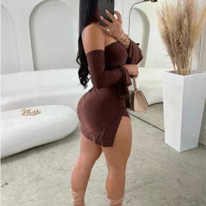 Women Strapless Backless Mini Dress For Women Black Off-shoulder Long Sleeve Bodycon Club Party Dress Clothes