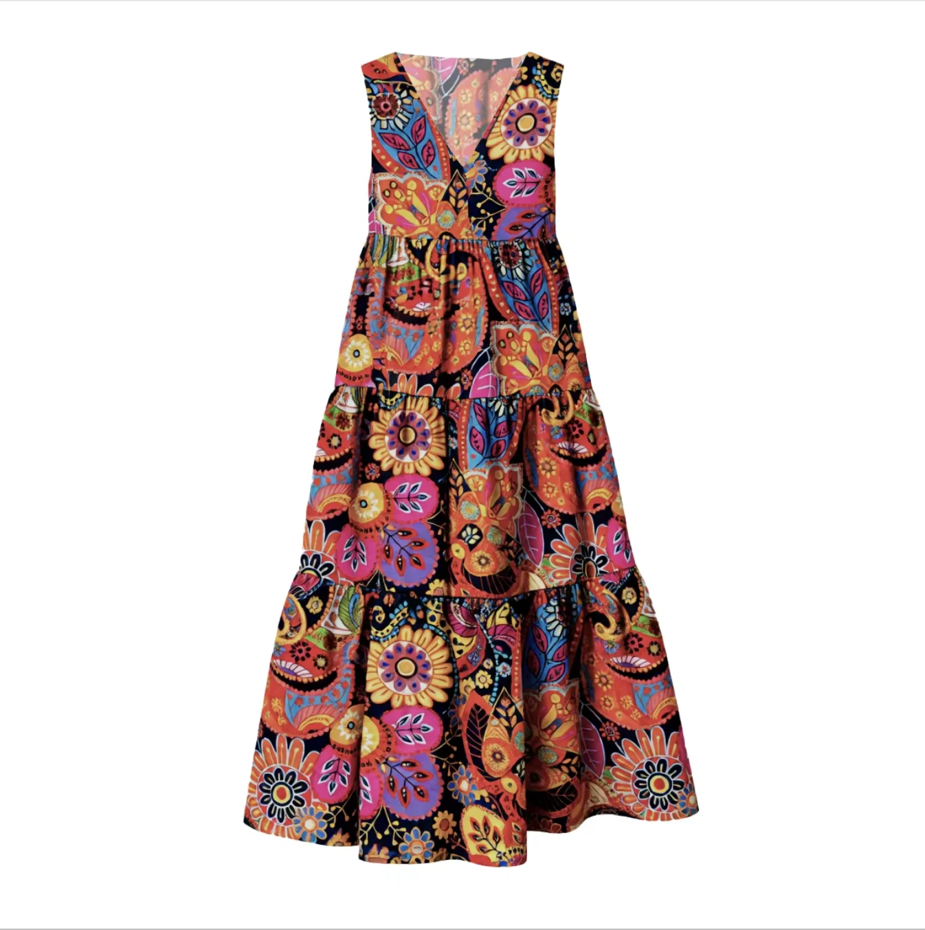 2026 Spring/Summer European & American Women's New Arrival Retro Printed Dress, V-Neck Slimming A-Line Dress for Casual - Image 3