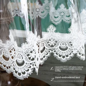 PVC Transparent Embroidered Lace Tablecloth with Drooping Soft Tablecloth Household Round Table TableclothTable Cloth Waterproof