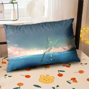 Starry Sky Sunset Sea Pillow, 2D Night Scene Pillow Core and Case Set, Aesthetic Pillow for Student Dormitory