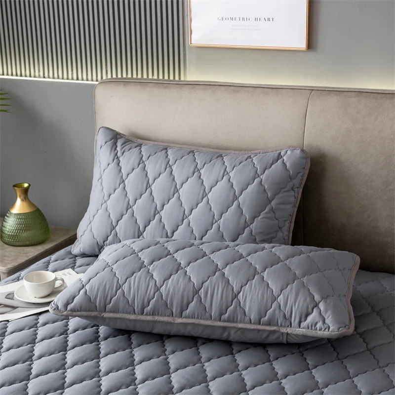 Brushed Cotton Padded Waterproof Pillowcase - Single Piece / 2-Piece Set Soft Breathable Pillow Cover for Bedroom Bed - Image 7