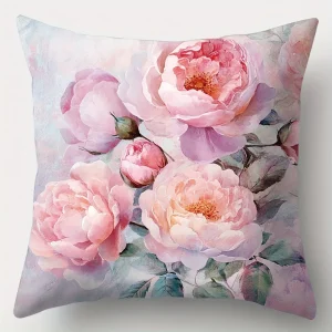 Enchanting Peony Pillow Cover: Soft Hues and Lush Floral Artistry, Sofa Chair Cushion Cover, Bedroom Room Decor