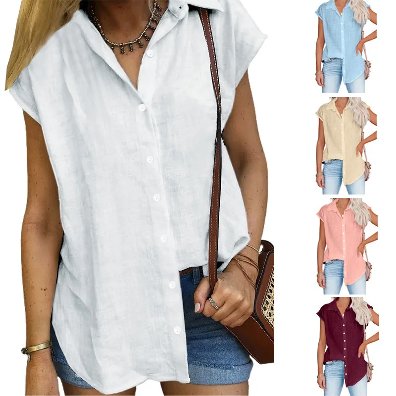 Summer Solid Cotton Linen Shirt Women's Clothing Casual Short Sleeve Tops Tee Ladies T-Shirts Blusas Thin Loose T Shirt Woman - Image 2