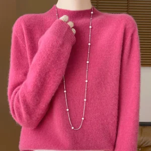Women's Elegant Basic Style Pullover 100% Merino Wool Knitwear Autumn Winter Warm Solid Casual Loose Exquisite Clothing Tops