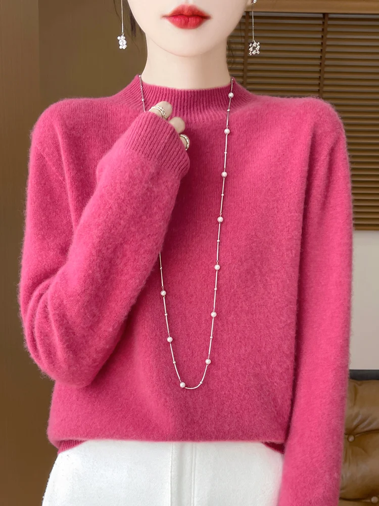 Women's Elegant Basic Style Pullover 100% Merino Wool Knitwear Autumn Winter Warm Solid Casual Loose Exquisite Clothing Tops - Image 7