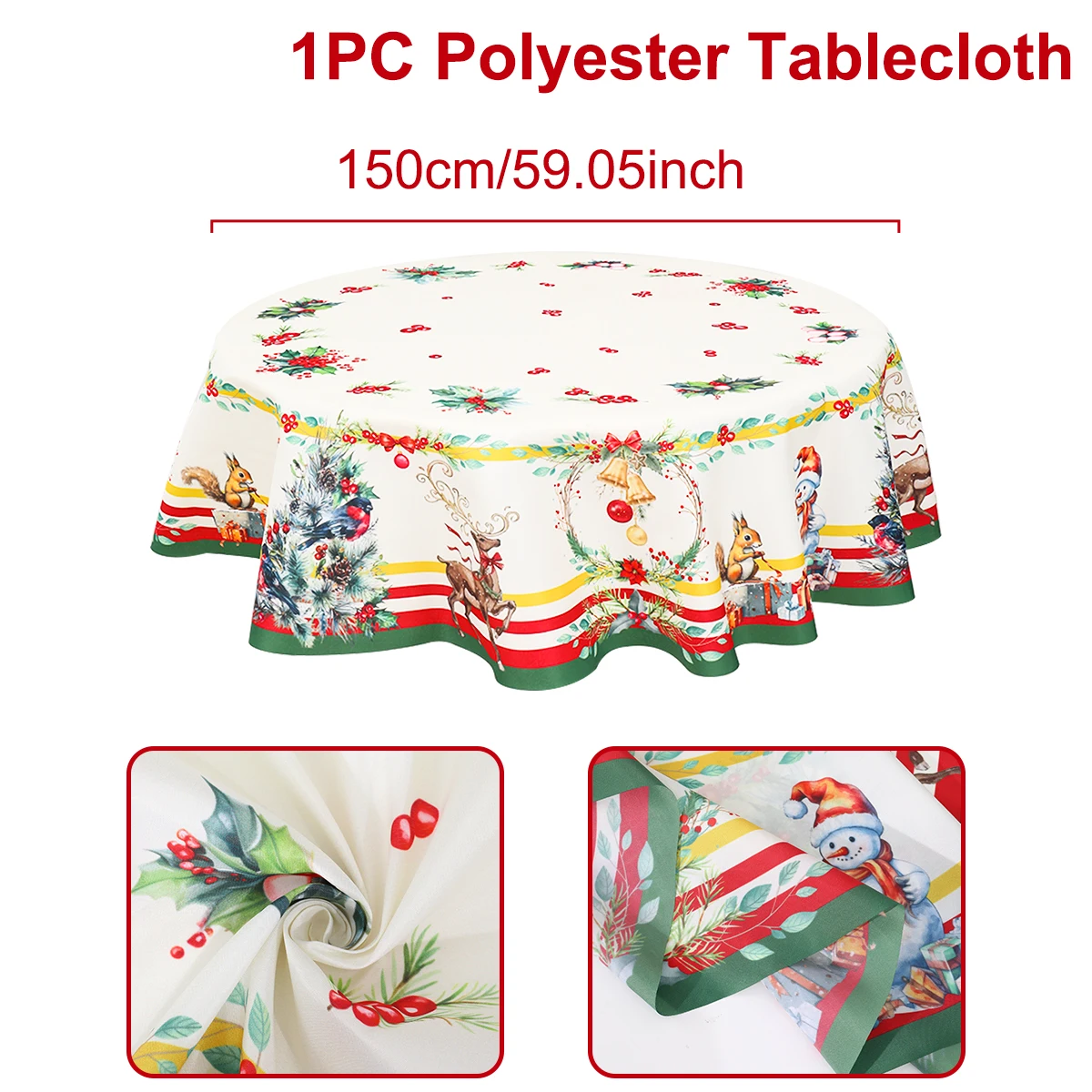 Christmas Polyester Round Tablecloth 2025 Merry Christmas Decoration For Home Xmas Gift Navidad New Year 2026 Dining Table Cover - Image 11
