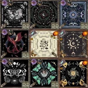 1pc Tarot card tablecloth, mysterious wizard astrology decoration butterfly flower table mat, card game decoration tablecloth