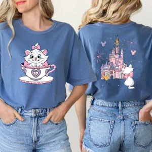 2025 Summer New The Aristocats Cartoon Anime Printed T-shirt Women's Fashion Casual T-shirt Mary Cat Crazy Teacup Party Shirt