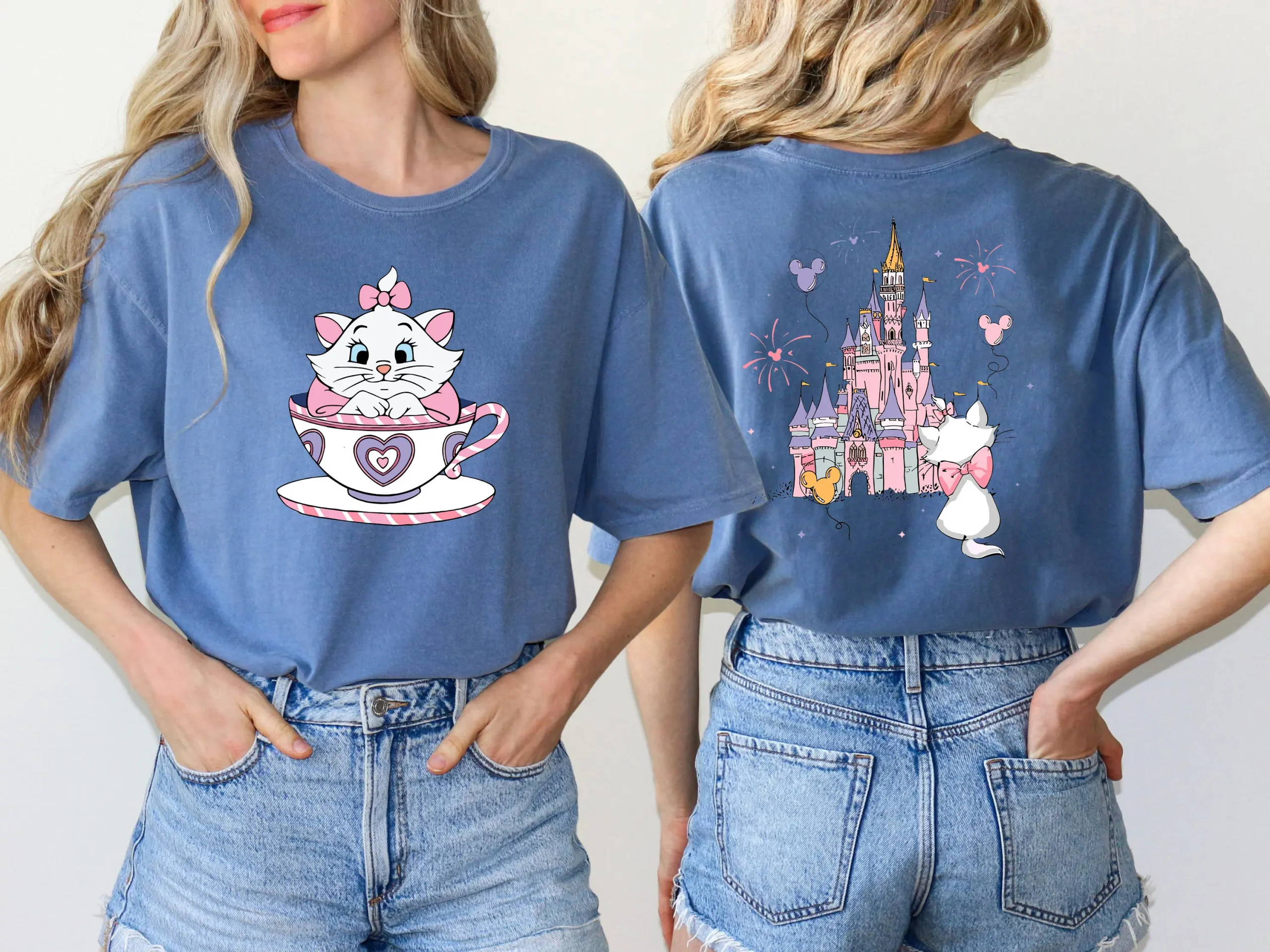 2025 Summer New The Aristocats Cartoon Anime Printed T-shirt Women's Fashion Casual T-shirt Mary Cat Crazy Teacup Party Shirt - الصورة 3
