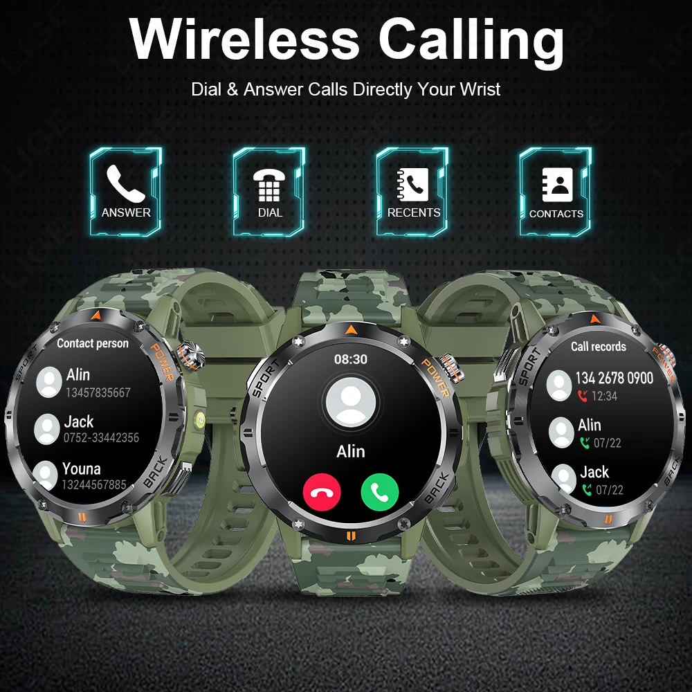 LIGE Smart Watch Men's Sports Watch Compass Flashlight 400mAh Large Battery Bluetooth Call Outdoor Waterproof Durable Smartwatch - Image 3