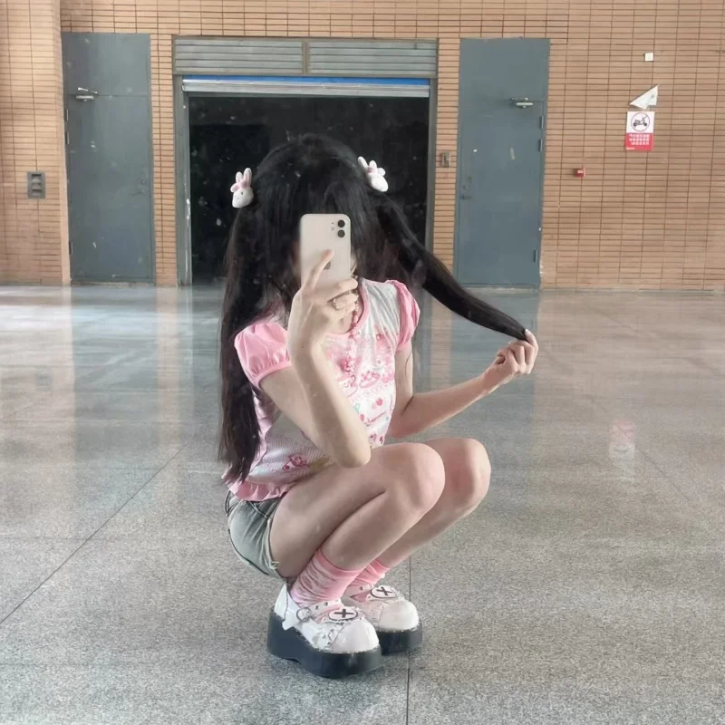 Japanese Girl Woman Clothing Cute Printed Short T-shirts Female Summer Colorful Short Tops Kawaii Pulover Youthful y2k Clothes - الصورة 4