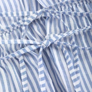 Striped Tie Bow Puff Sleeve Shirt