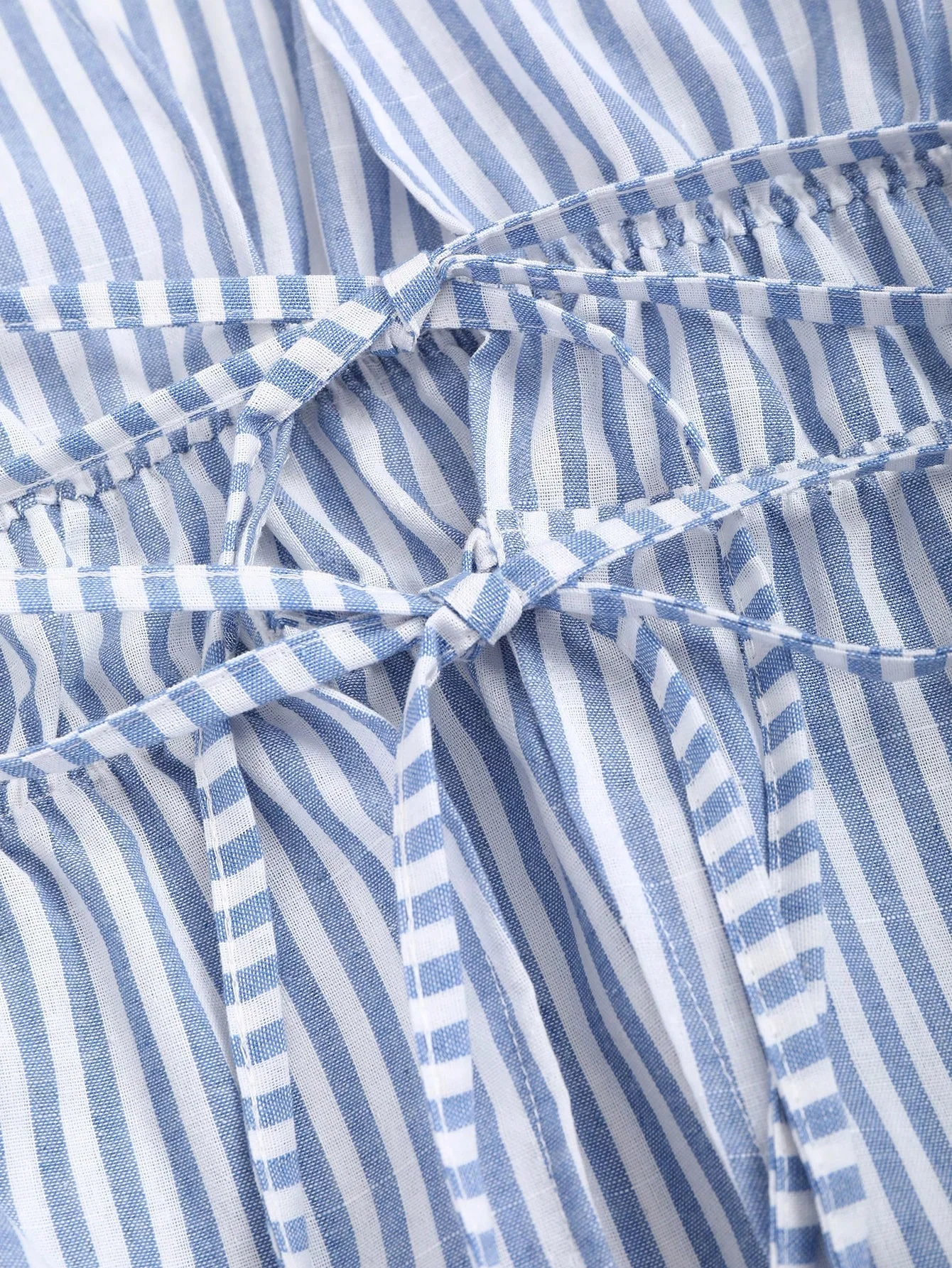 Striped Tie Bow Puff Sleeve Shirt - Image 4