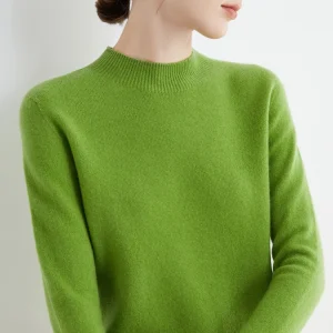 Women 100% Merino Wool Sweater For Autumn Winter  First Line Seamless Half-high Collar Pullover Basic Top OL Solid Soft Cashmere