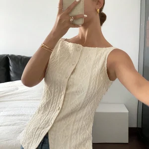 Women's summer sleeveless geometric texture single breasted casual shirt