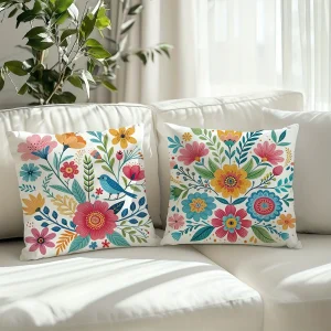 Colorful Floral - Bird Cheerful Pillow CoversLiving room sofa cushion cover, soft and comfortable, bedroom room decoration