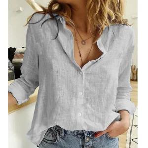Women Casual Long Sleeve Cotton Linen Loose Shirt Elegant Solid Harajuku Lapel Blouse Vintage Oversize Tops Y2K Streetwear Tunic