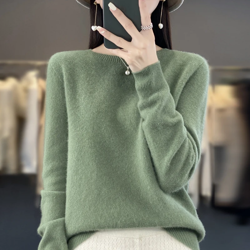 Autumn Winter 100% Merino Wool cashmere Sweater O-Neck Long Sleeve Cashmere Women Knitted Pullover Clothing Top - Image 11