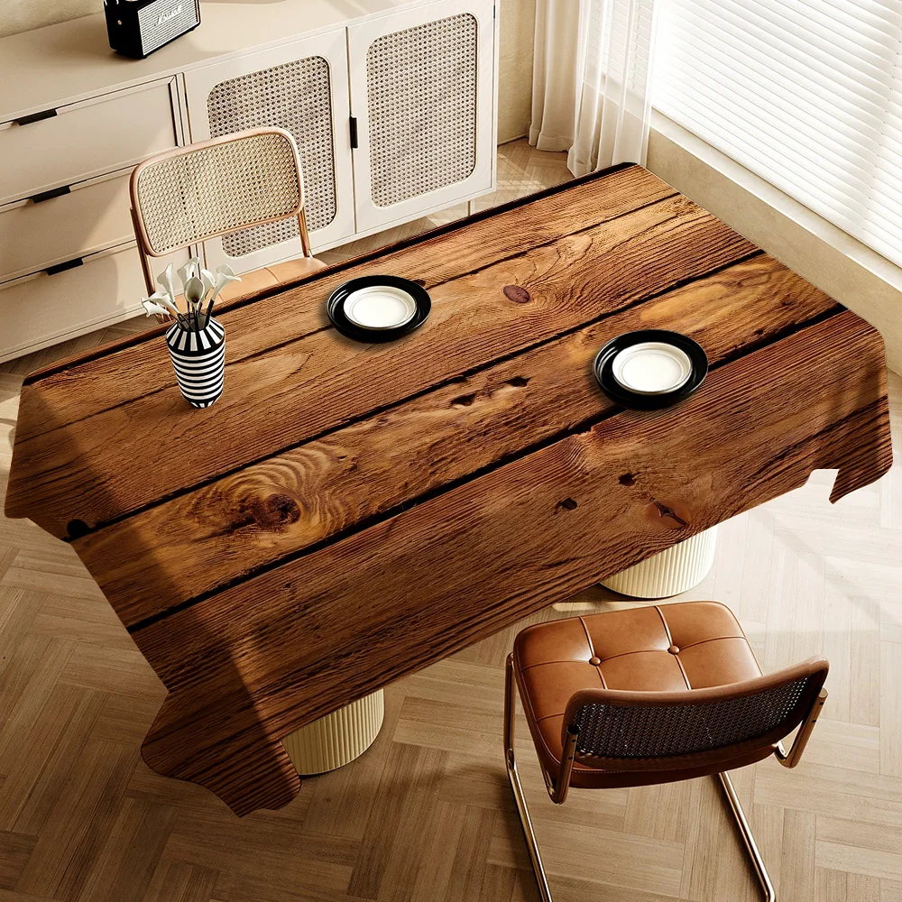 Beautiful Wood Rectangular Tablecloths Washable Wedding Party Kitchen Dining Living Room Birthday Decoration Table - الصورة 4