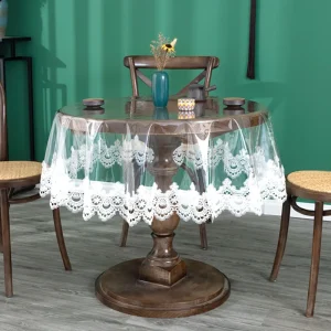 PVC Transparent Embroidered Lace Tablecloth with Drooping Soft Tablecloth Household Round Table TableclothTable Cloth Waterproof