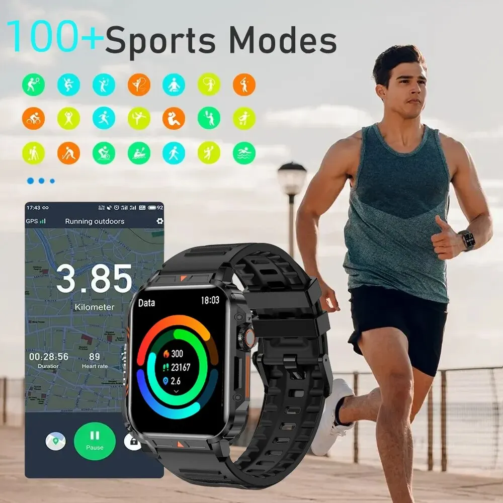 SENBONO 1.95inch Outdoor Military Smart Watch Men Bluetooth Call Smartwatch For Android IOS IP68 Waterproof Sports Ftiness Watch - Image 5