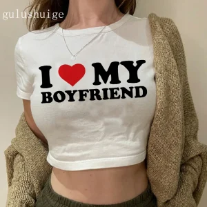 Gothic Crop Top I Love My Boyfriend Cropped T Shirt Female Fashion Clothes Comfortable Short T-Shirt Casual Soft T-Shirts