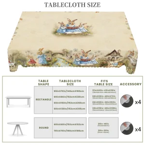 1 Easter Round Tablecloth, 5 Sizes Available, Retro Easter Bunny Egg Flower Print Square Tablecloth, Edge Embossing Process, Easter Spring Garden Tablecloth Decoration, Tablecloth for Daily Home Kitchen, Terrace Use, Easter Decoration