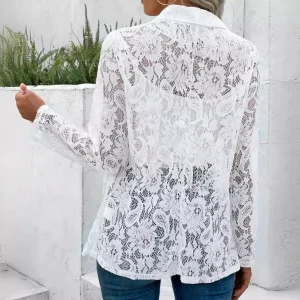 Black White Classic Lace Jacket Women's Elegant Lightweight Coat Spring Autumn Blouse