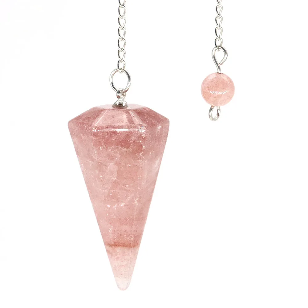 Natural Crystal Pendulums for Divination Dowsing Amethyst Pink Quartz Pendulum Reiki Healing Gem Stone Pendant Pendulos - الصورة 34