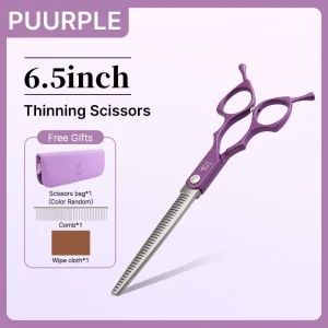 Fenice 6.5 Inch Colorful Straight Curved Thinning Chunker Shears Beginner Friendly Scissors Kit for Practice &Home Groomer Us
