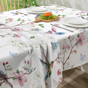 Spring Birds Floral Waterproof Tablecloth Wedding Party Decor Farmhouse Summer Kitchen Dining Rectangle Table Cloths Table Decor