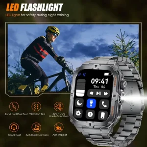 2026 New Men's Smart Watch LED Flashlight IP68 Waterproof Outdoor Sports Wristwatch Health Monitor Smart Watch for IOS Android