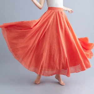 28-Color Mori Girl Literary Cotton Linen Dress Elastic Waist A-line Expansion Skirt Solid Color Ethnic Style Women Long Skirts