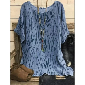 Plus Size S-8XL Women Casual Loose Leaves Print Blouse T-shirt Vintage Blouse Unique Half Sleeves Top Shirts