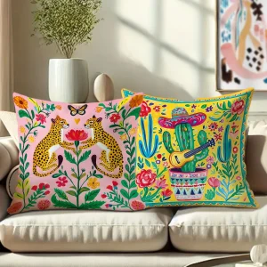 Home Decor Colorful Floral & Animal Pattern Pillow Covers Pattern Cushion Cover Suitable For Sofa Bedroom Car Pillow Cover