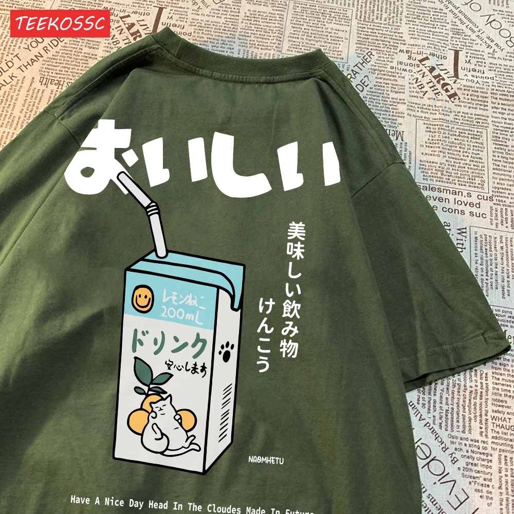 Cute Japanese Cat Print Oversized T-shirt Women Men Short Sleeve Loose Casual Tee Shirt Streetwear Tops Cotton Harajuku Clothing - الصورة 19