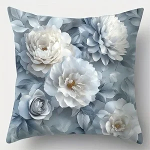 Floral Pillowcase: White & Gray Blooms ,Sofa bedroom cushion cover, single-sided printing, without pillow core