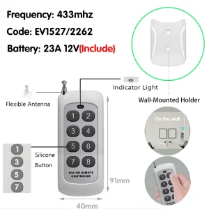 433Mhz Remote Control Learning Code 1527 RF Module Wireless 2/4/6/8 Button Antenna Reach 1000m Long Range Door Opener no clone