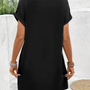 Loose Fit T-Shirt Dress with Pockets, Soft Breathable Summer Mini Dress, Casual Short Sleeve A-Line Sun Dress for Women