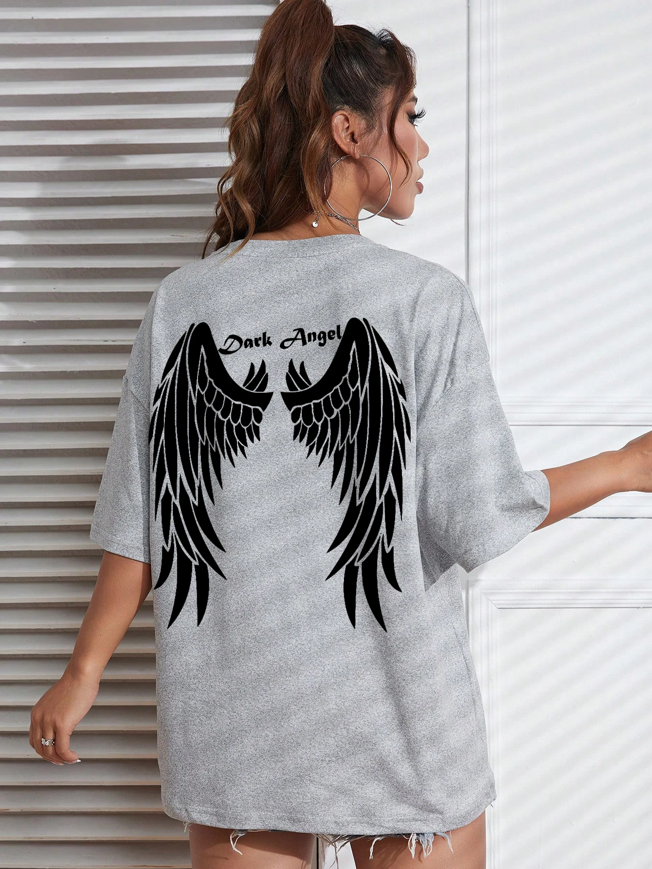 Dark Angel Wing Hot sale Graphic Printed T-Shirts For Women Loose Oversized Clothing Hip Hop Street Tshirt Cotton Short Sleeves - الصورة 3