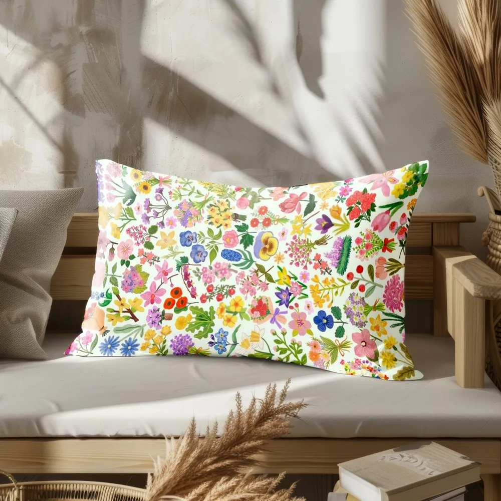 Home Decor Colorful Floral Pattern Pillow Covers Suitable For Sofa Bedroom Car Pillow Cover Cushion Rectangular Back Cushion - Image 3