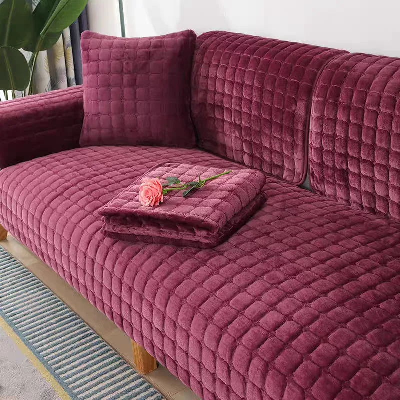 Flannel Sofa Cushion General Non-Slip Thickened Warm Living Room Sofa Backrest Cover Plush Plaid Seat Cushion Sofa Armrest Towel - الصورة 11