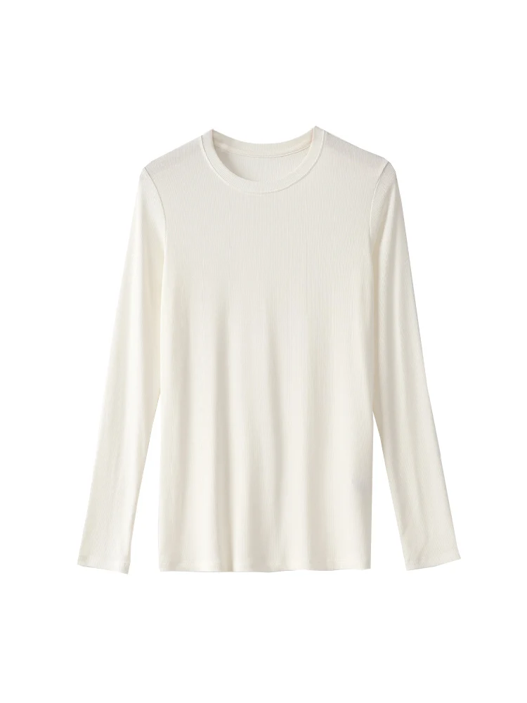 SuyaDream Women Knitted T Shirt Silk Viscose Blend Long Sleeves Solid Basic Cozy Tee 2026 Spring Summer Ribs Top Pink Blue - Image 13