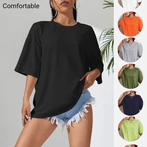 100% Cotton Solid Color Summer Womens T Shirt Street Hip Hop T-Shirts Loose Casual Short Sleeve Comfortable Fashion Tee Tops