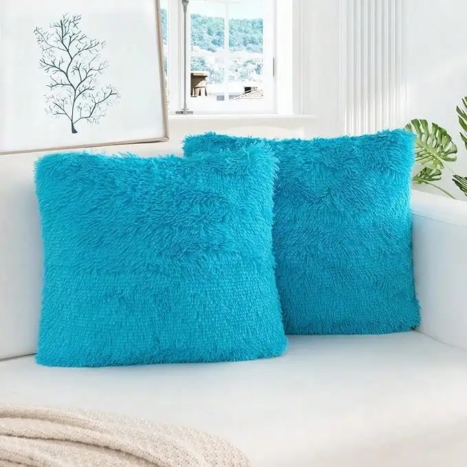 Pack of 2 Luxury Faux Fur Throw Pillow Cover Deluxe Decorative Plush Pillow Case Cushion Cover for Sofa Bedroom (no pillowcore) - Image 17