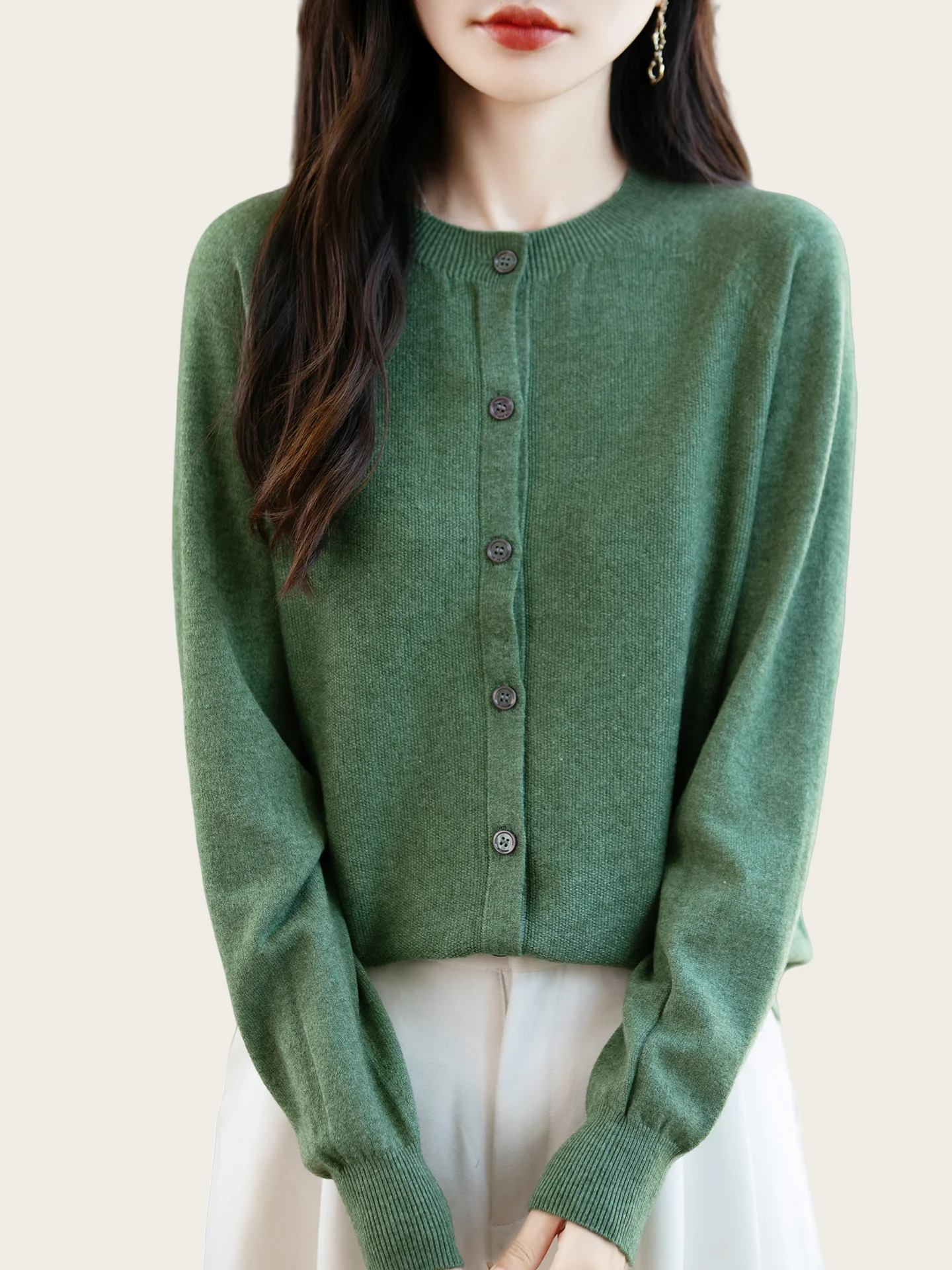 Classic Merino Wool Woman Sweater Basic Female Autumn Winter Knitted Cardigan Elegant Ladies Cashmere Long Sleeve Clothing Tops - Image 3