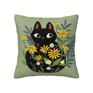Home Decor Cute Cats With Floral Patterns Pillow Covers Pattern Cushion Cover Suitable For Sofa Bedroom Car Pillow Cover