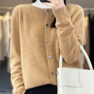 Long Sleeve 100% Merino Wool Sweaters Spring Autumn Women O-Neck Knitwear Tops Clothing Fashion Basic Tops