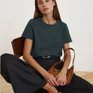 Bornladies Summer 100% Cotton Women's T-shirt Bottoming Basic Fashionable Solid Lady Short Sleeve Loose Tops Shirts 230g/㎡ Tops